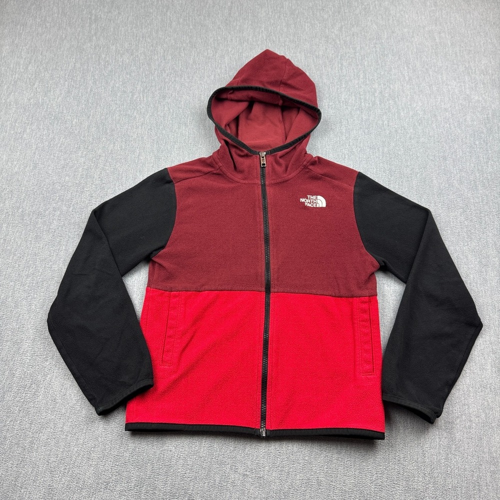 The North Face Jacket Unisex Teens Medium 10 Red Glacier Full-Zip Hoodie Outdoor